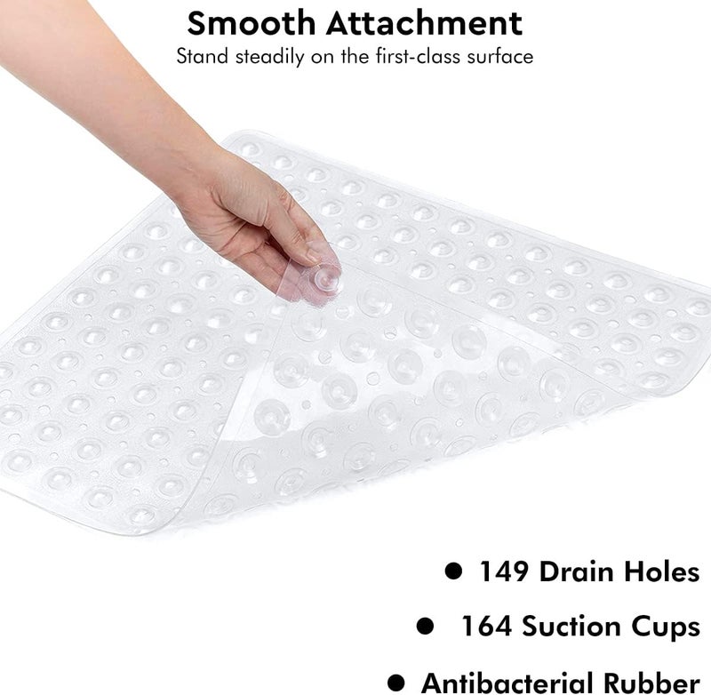 ADO Shower Mat Non Slip, 21x21 inch Square Shower Mats for Inside Shower, Anti-Slip Safety Bathroom Mat with Strong Secure Suction Cups and Drain Holes, Machine Washable (White) - Image 3